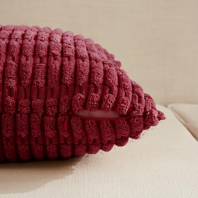 Fancy Homi 4 Packs Burgundy Decorative Throw Pillow Covers 12x20 Inch - Image 3