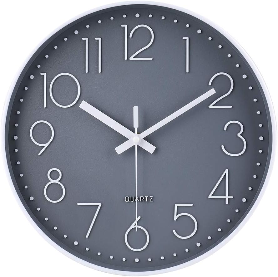 jomparis Wall Clock 12 Inch Non-Ticking Silent Battery Operated Round Wall Clock Modern Elegant Simple Style Clock for Home Office Kitchen Bedroom Living Room