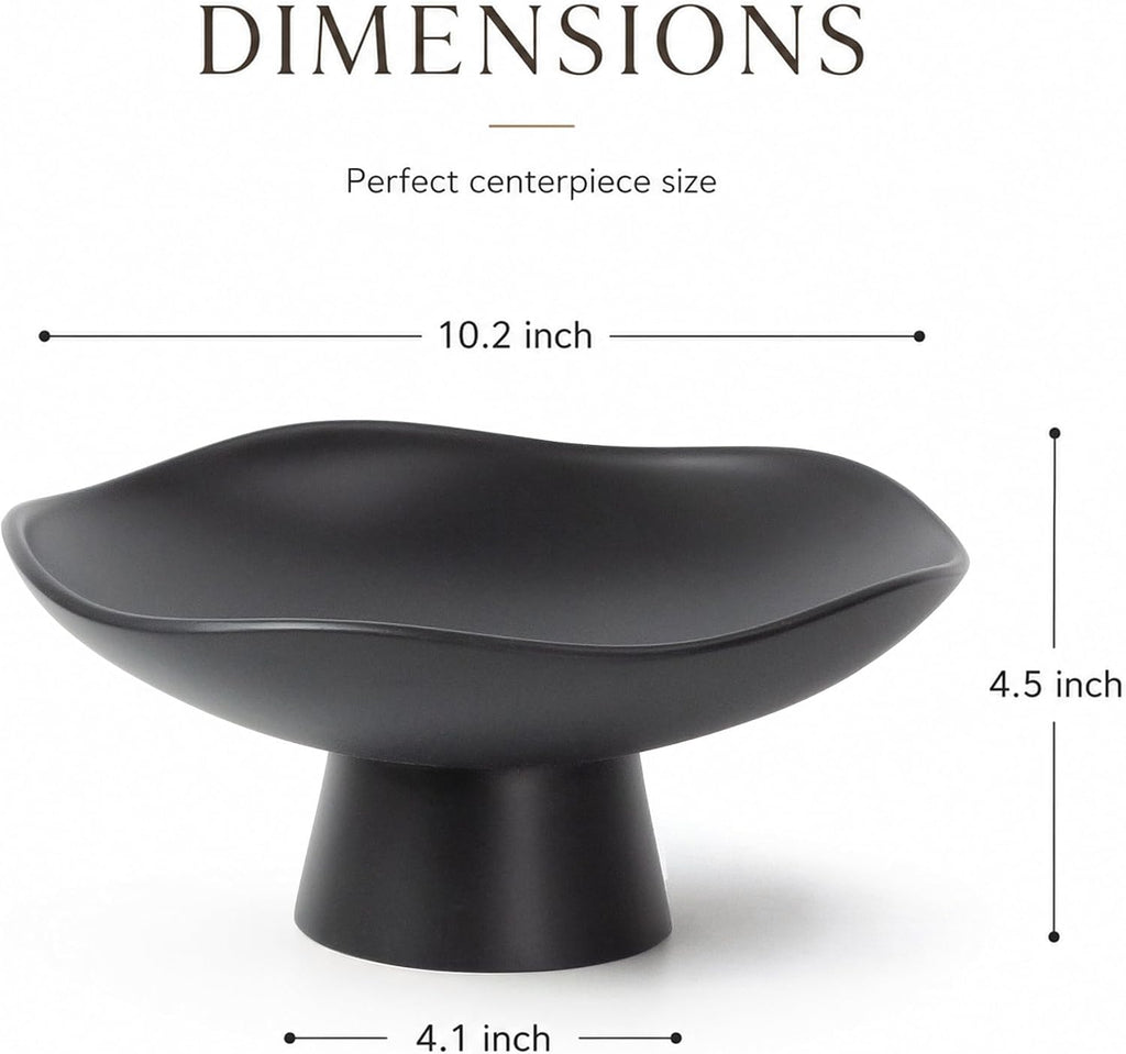 Resin Pedestal Bowl, Wavy Decorative Bowl for Table Decor, Black