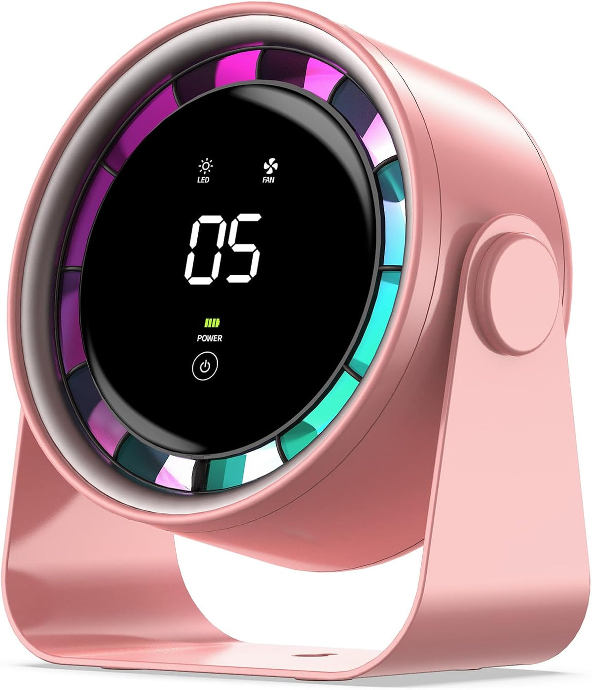 Small Desk Fan, Ultra-Quiet Desktop Air Circulator, Touch Screen Control, Multi-Speed Desktop Fan with LED Light, Quiet Table Fan for Bedroom, USB Rechargeable Small Fan for Desk(Pink)