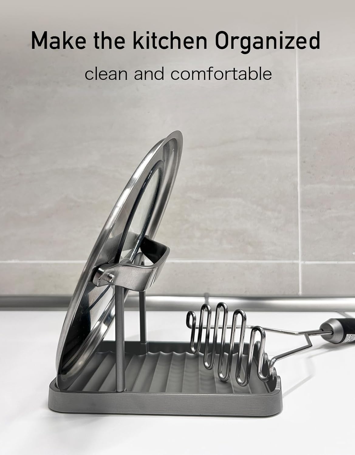 Anti-Rust Metal Spoon Rest with Lid Holder While Cooking, Grey