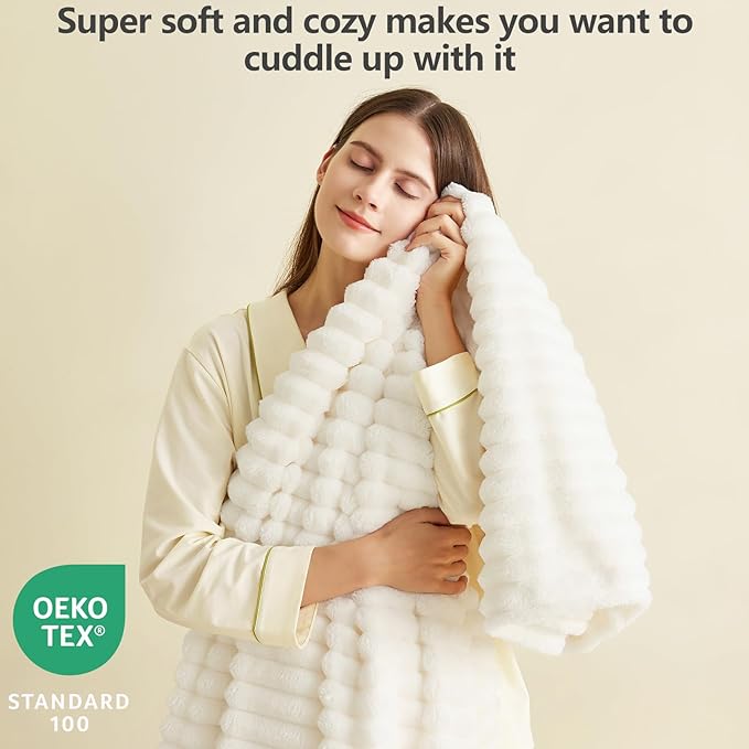 HIMEET Off White Ribbed King Size Blanket - Image 2