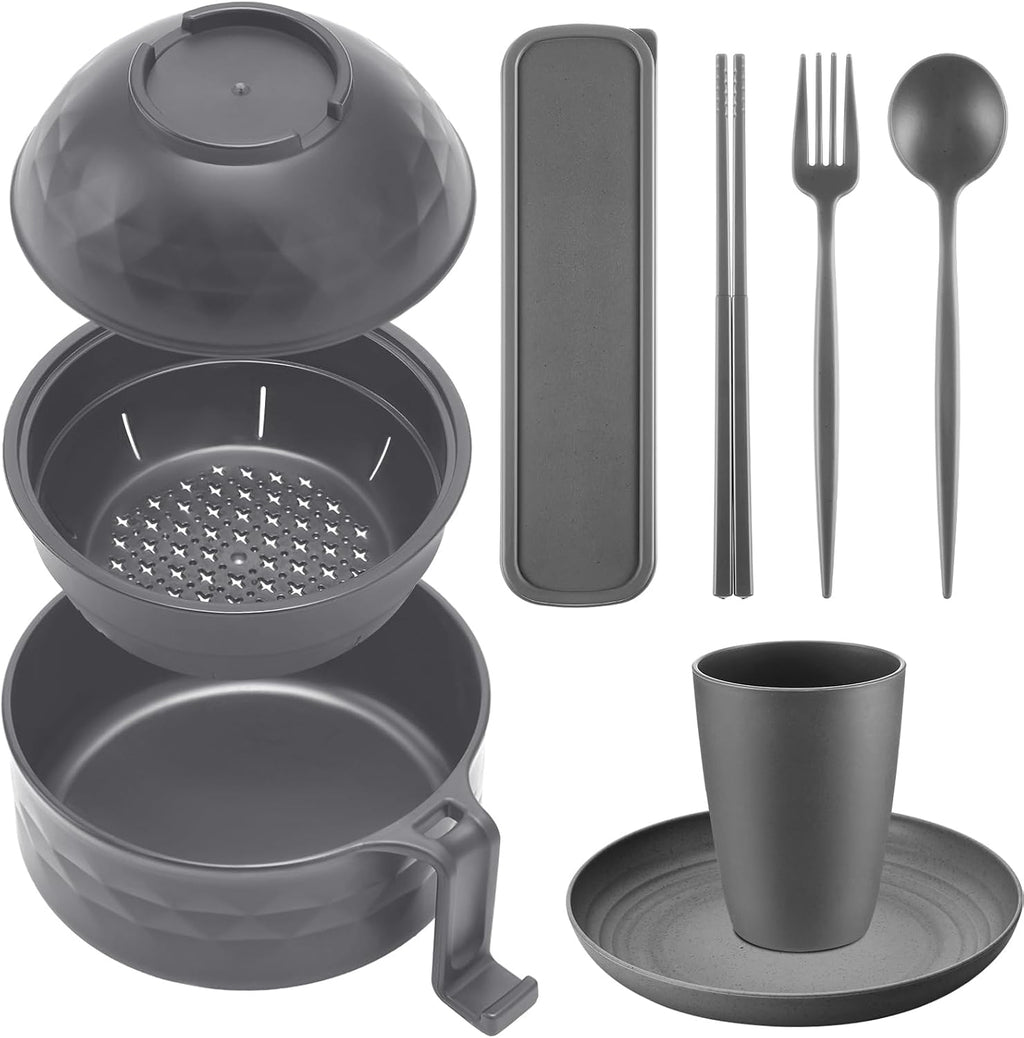 6 Pcs Microwave Ramen Cooker Set 40oz Bowl, Grey