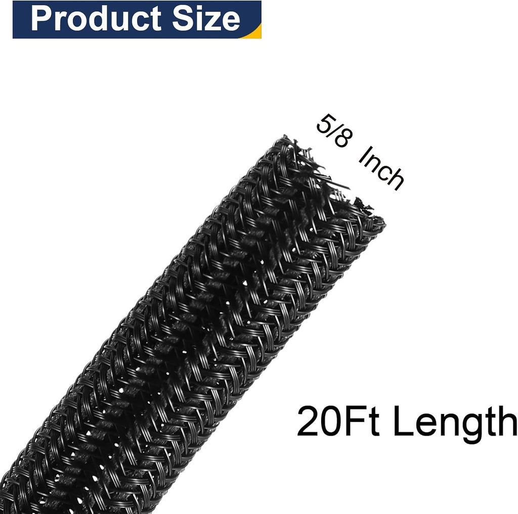 uxcell 20 Ft - 5/8 Inch Split Sleeving, Braided Cable Sleeving, PET Cable Management Wire Sleeve Cord Protector, Wire Wrap Loom Tube for Office Home Devices, Black