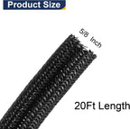 uxcell 20 Ft - 5/8 Inch Split Sleeving, Braided Cable Sleeving, PET Cable Management Wire Sleeve Cord Protector, Wire Wrap Loom Tube for Office Home Devices, Black