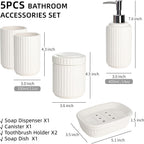 White Bathroom Accessory Set 5PCS, Ceramic Bathroom Accessories Set, Classic Design Bathroom Accessories Sets Complete, Home Apartment Modern Bathroom Decor Vanity Countertop, ANTIS'S HOME