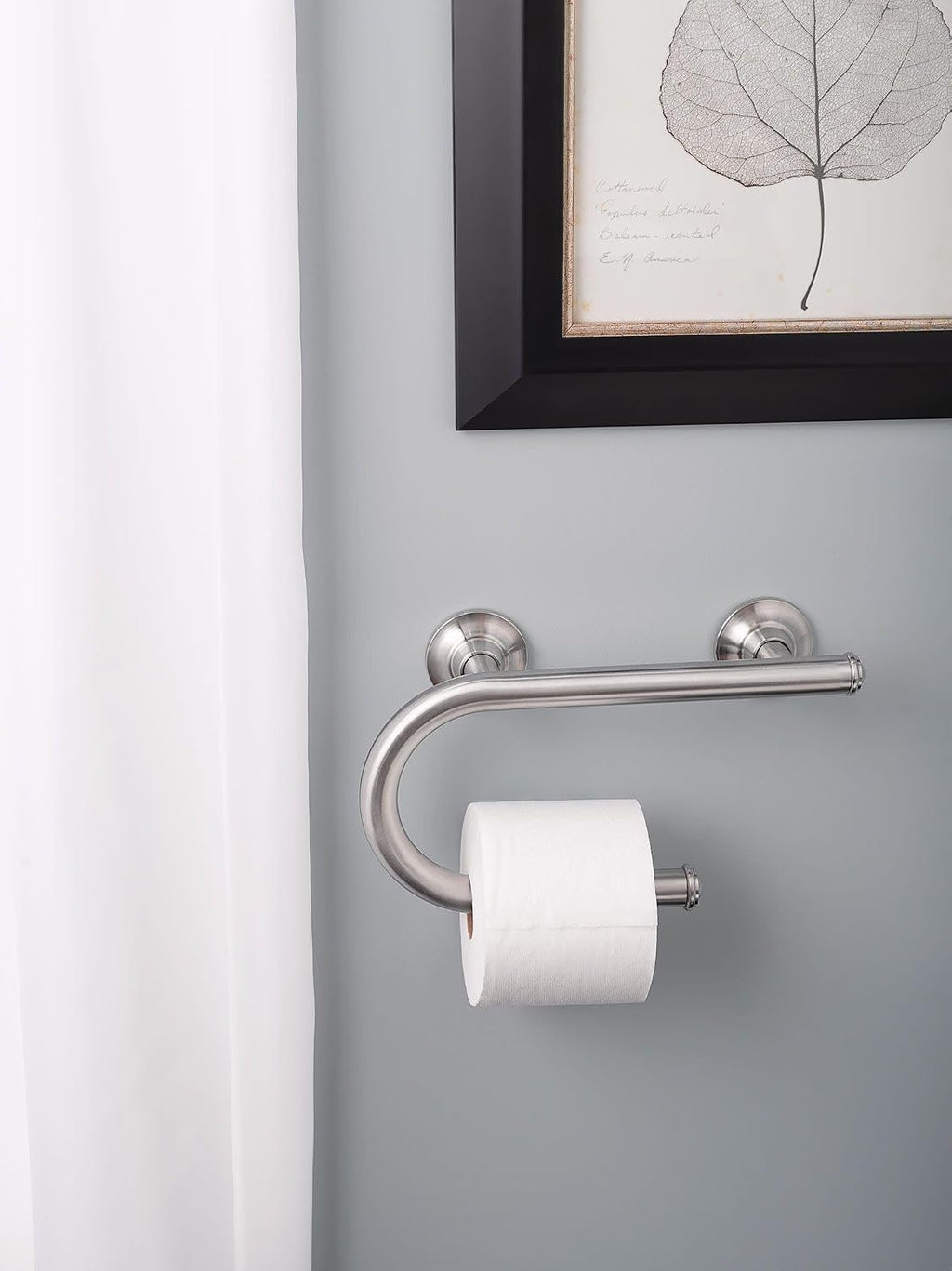 Moen Brushed Nickel Bathroom Safety 8-Inch Wall Mounted Grab Bar with Integrated Toilet Paper Holder, LR2352DBN