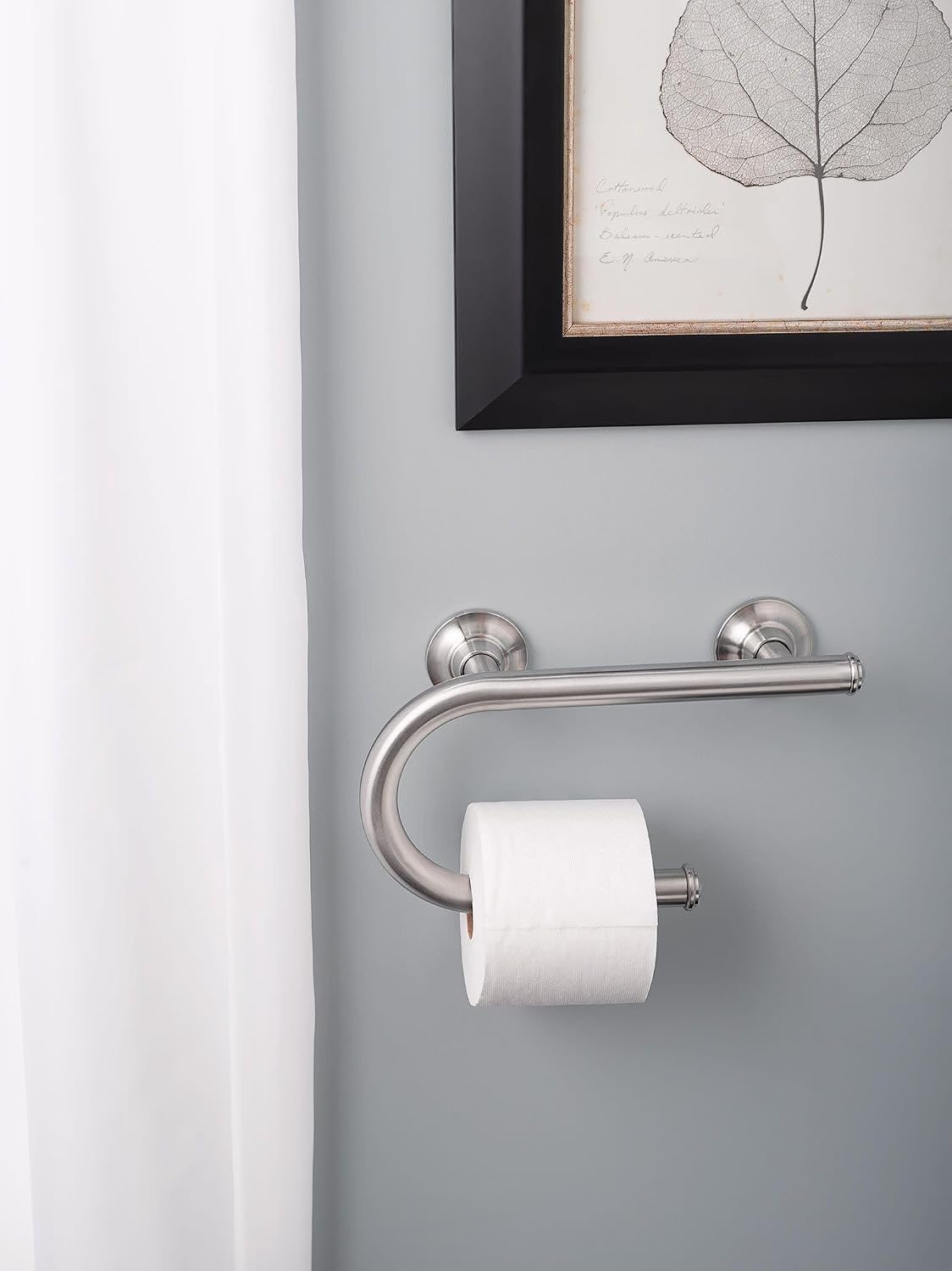 Moen Brushed Nickel Bathroom Safety 8-Inch Wall Mounted Grab Bar with Integrated Toilet Paper Holder, LR2352DBN