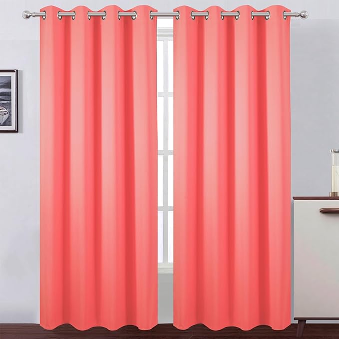 LEMOMO Blackout Curtains 52 x 90 Inch Long Coral Curtains Set of 2 Panels Room by Lemomo