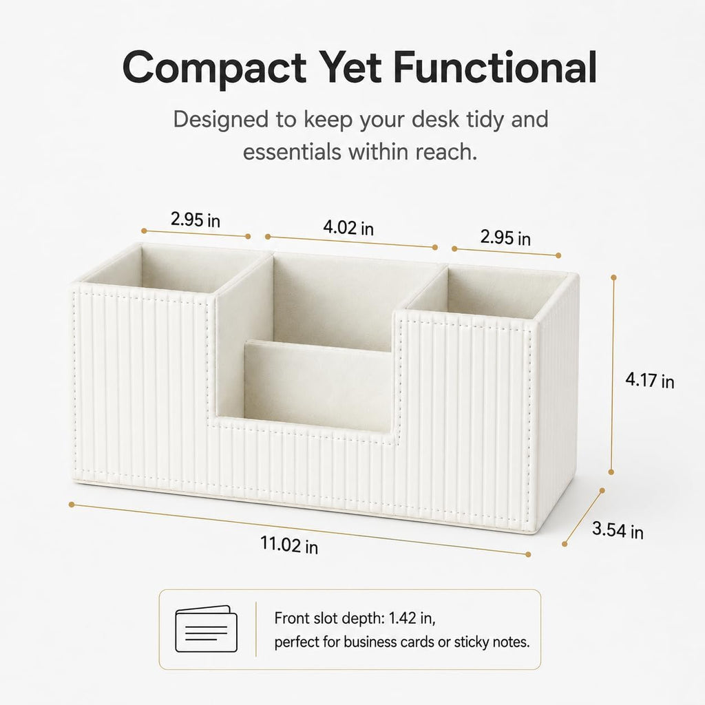 GORESE Pen Organizer for Desk, PU Leather Office Pen Holder, Ivory White