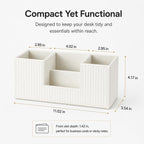 GORESE Pen Organizer for Desk, PU Leather Office Pen Holder, Ivory White