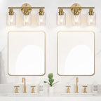 3-Light Gold Bathroom Light Fixtures, Modern Bathroom Vanity Light with Clear Glass Shade, Brushed Gold Bath Wall Mount Lights, Wall Lamp for Mirror Kitchen Bedroom Hallway Living Room Hallway