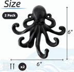 Dicunoy 2 Pack Heavy Duty Octopus Hooks, Cast Iron Wall Mounted Key Holder, Nautical Towel Hook Decorative Coat Hangers with Screw for Bags Purses Scarves Home Decor, 6" H