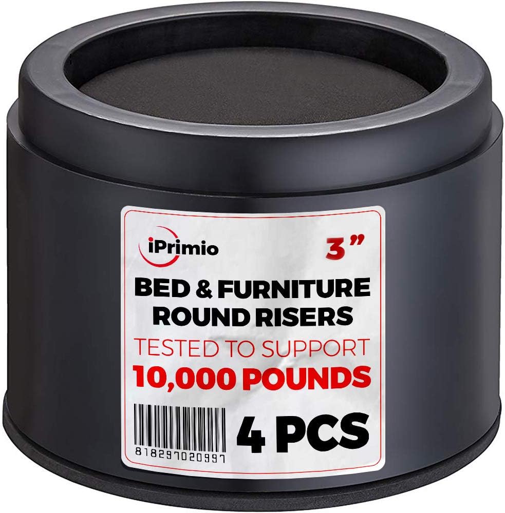 iPrimio Bed Risers 3" Lift, Heavy Duty, Dorm Storage, Round, White, 4 Pack