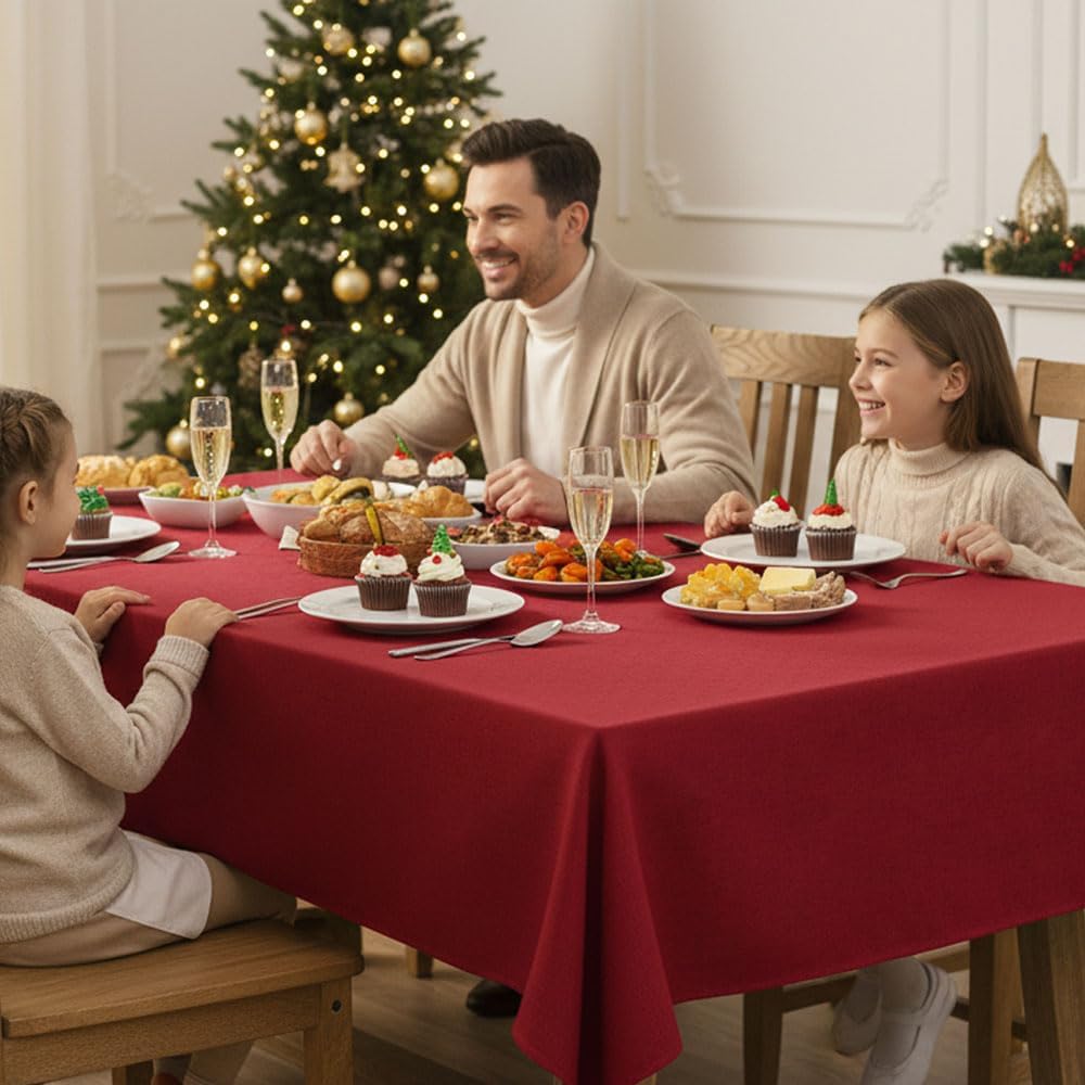 Fitable 2 Pack Christmas Red Faux Linen Tablecloths Rectangle 54x78 Inch