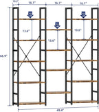 NUMENN Triple Column 5 Tier Bookshelf with 14 Adjustable Shelves, Vintage