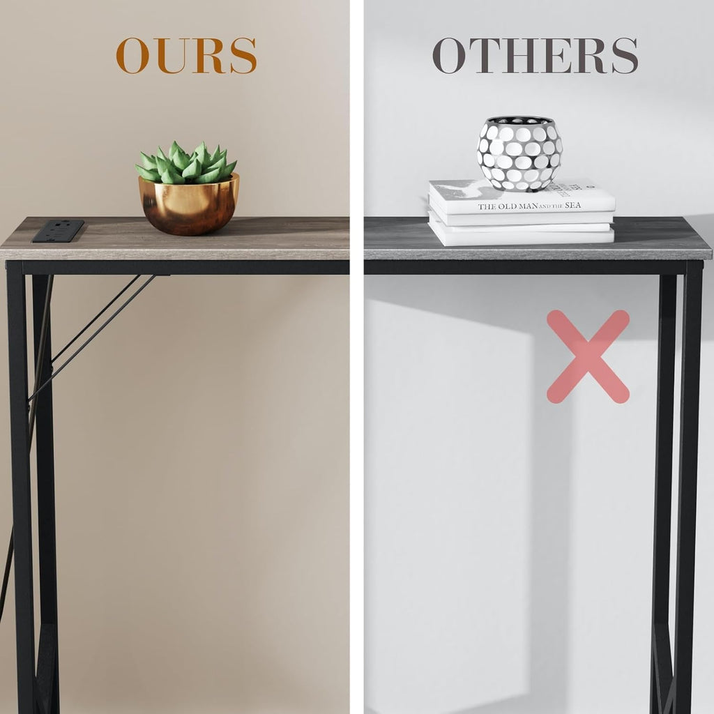 31.5‘’ Console Table, Skinny Entryway Table with Fast-Charging Station, Narrow Long Sofa Table, Behind Slim Couch Table for Entrance, Hallway, Living Room Decor ST-GY80-1