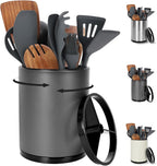 Nigelia Extra Large Kitchen Utensil Holder, 360° Rotating Stainless Steel Cooking Utensil Holder for Countertop, 3 Compartment Flatware Organizer & Cooking Caddy with Removable Base（Black）