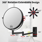 8" Wall Mounted Makeup Mirror with 1X 10X Magnification, Matte Black