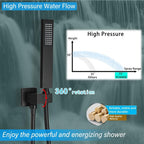 Shower Faucet Set Complete, Wall Mount Shower System for Bathroom 12 Inch High-Pressure Rainfall Shower with Handheld, Rough-in Valve Body and Trim Kit, Matte Black