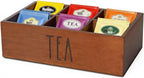 LBEMEY Tea Bag Organizer, Wood Tea Storage Containers with 6 Compartments, Sugar Packet Holder,Tea Bag Caddy Box for Cabinet Countertop Office (Brown- Labeled "TEA")