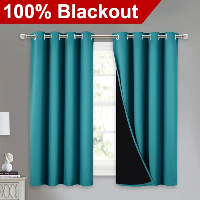 NICETOWN 100% Blackout Curtains 54 inches Long, Double-Deck Completely Blackout - Image 2