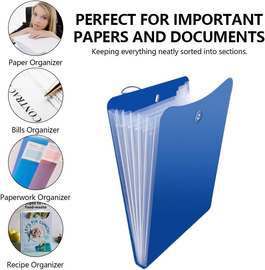 Vertical Accordion File Folder, Expanding File Document Organizer Bag for A4 Letter Size (A4,Letter,11 * 8.5, Blue)