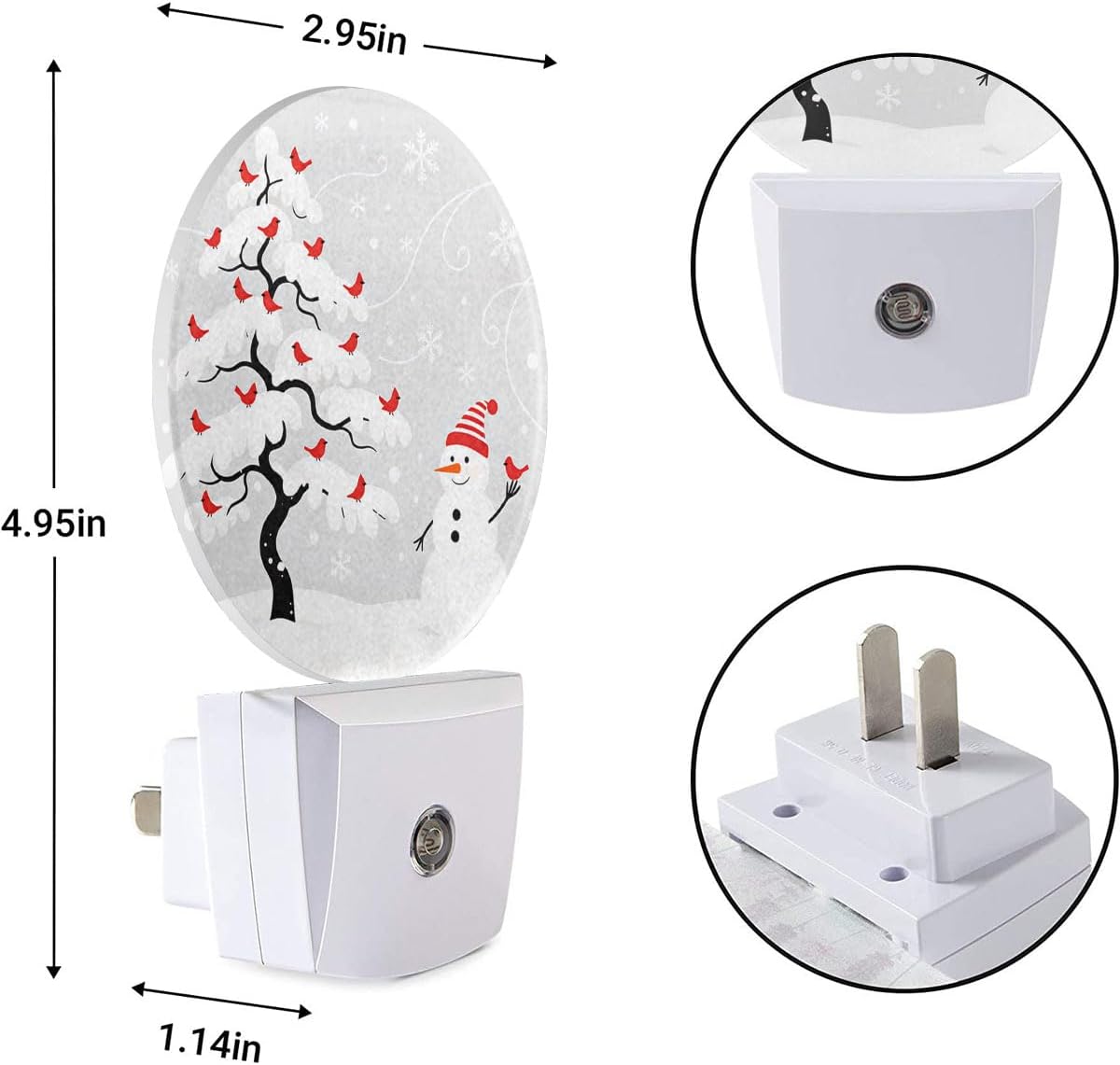 Snowman Night Light, Winter Christmas Tree Cardinal Bird Plug in Nightlight
