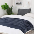 BOURINA Navy Throw Blanket 60x80 Inches Throw Textured Solid Soft Sofa Throw - Image 4