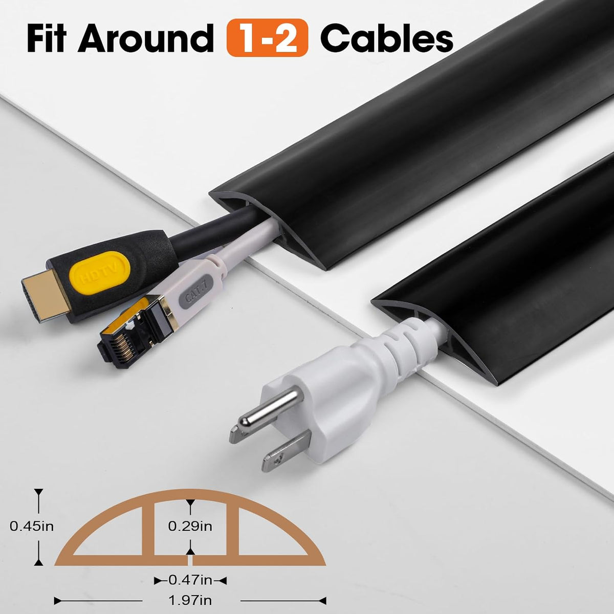 20 FT Floor Cord Cover, Cord Covers for Wires on Floor, Cord Protector, Floor Cable Cover, Hide Extension Cord Covers for Floor, Cable Cavity: 0.47" (W) x 0.29" (H), Black