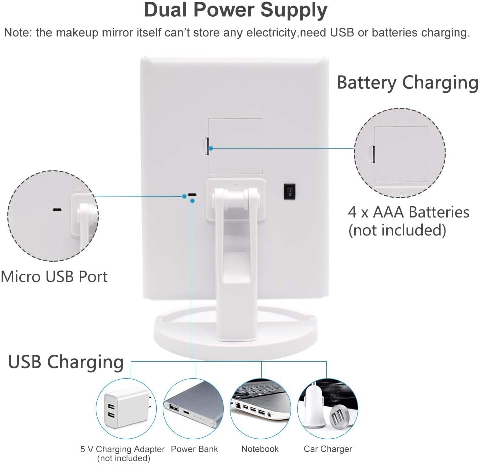 WEILY Makeup Mirror with 21 LED Lights,Two Power Supply Modes