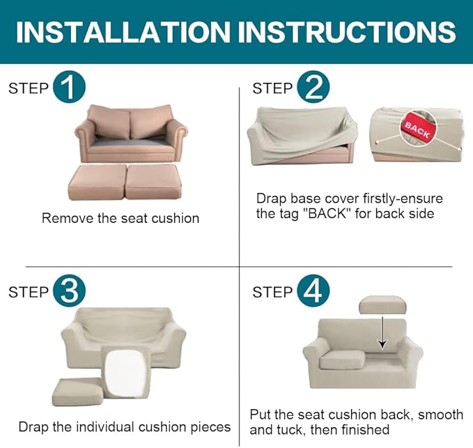 Turquoize 3 Piece Sofa Covers for 2 Cushion Couch Sofa Slipcover Soft Couch - Image 6