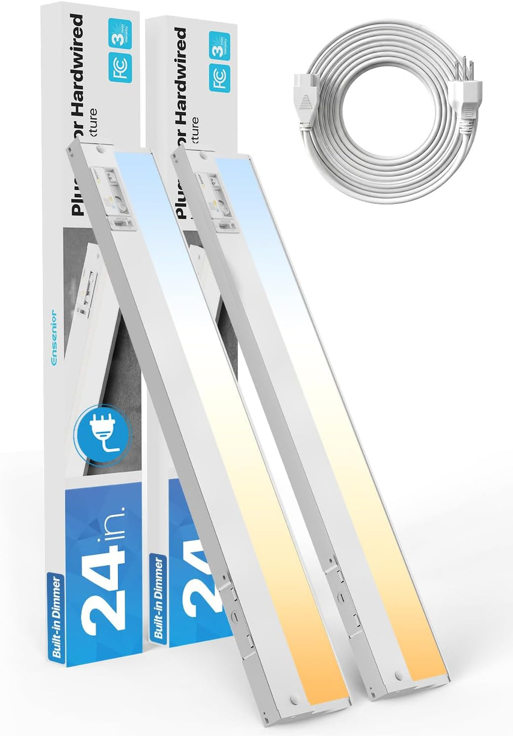 24" Under Cabinet Lighting Fixture for Kitchen, Plug in or Hardwired,2-Pack