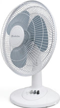 COMFORT ZONE 12" 3-Speed Oscillating Table Fan for Home - White