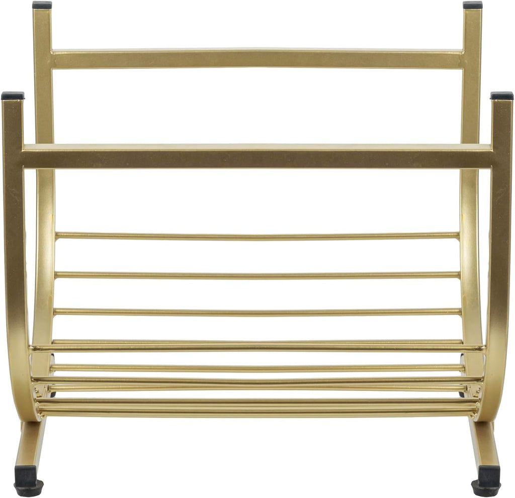 MyGift Modern Firewood Storage Rack with Brass Tone Metal U-Shape Frame, Compact Freestanding Fireplace Fire Starter Kindling Split Log Holder Elevated Wood Caddy