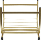 MyGift Modern Firewood Storage Rack with Brass Tone Metal U-Shape Frame, Compact Freestanding Fireplace Fire Starter Kindling Split Log Holder Elevated Wood Caddy