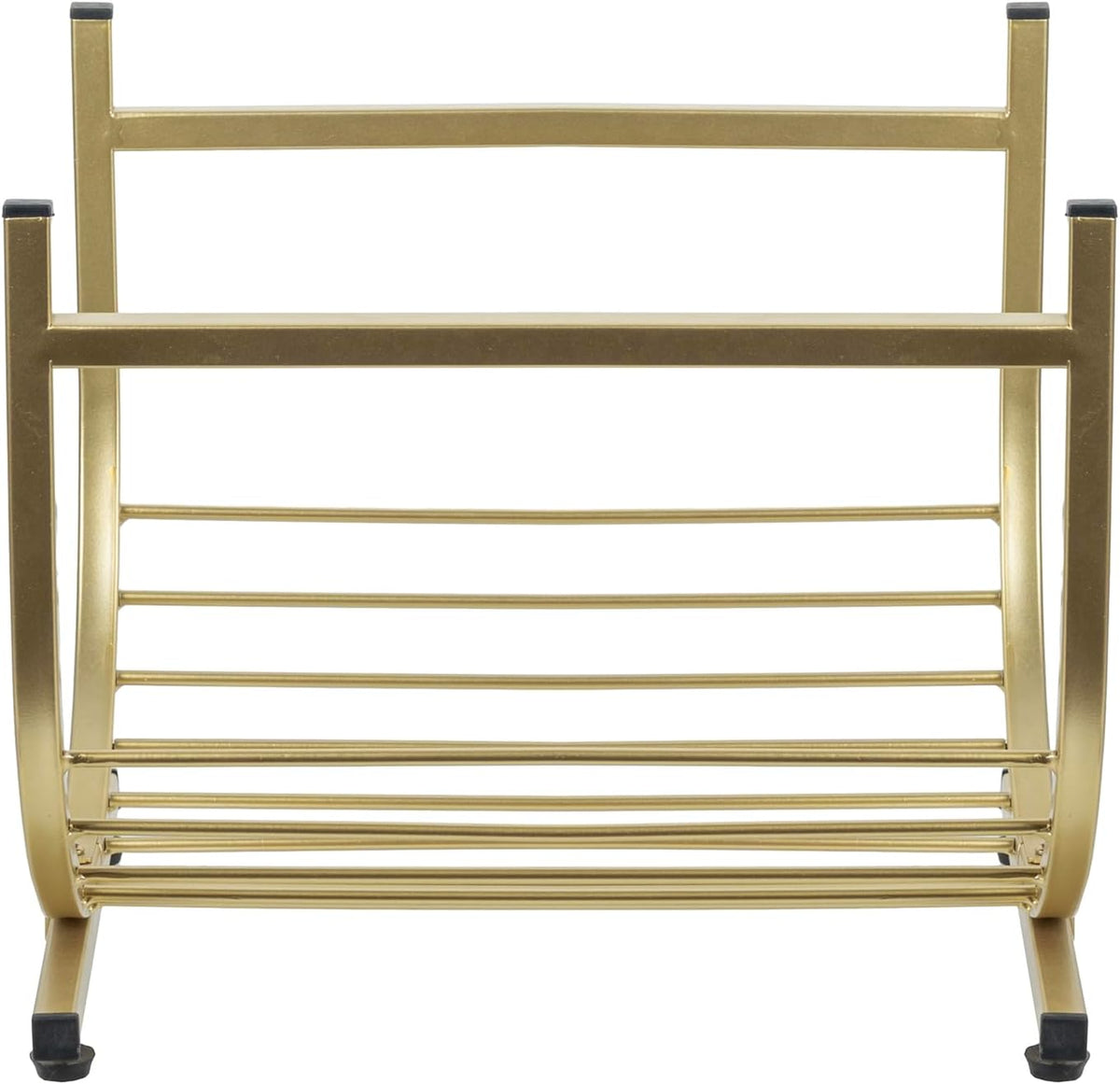 MyGift Modern Firewood Storage Rack with Brass Tone Metal U-Shape Frame, Compact Freestanding Fireplace Fire Starter Kindling Split Log Holder Elevated Wood Caddy
