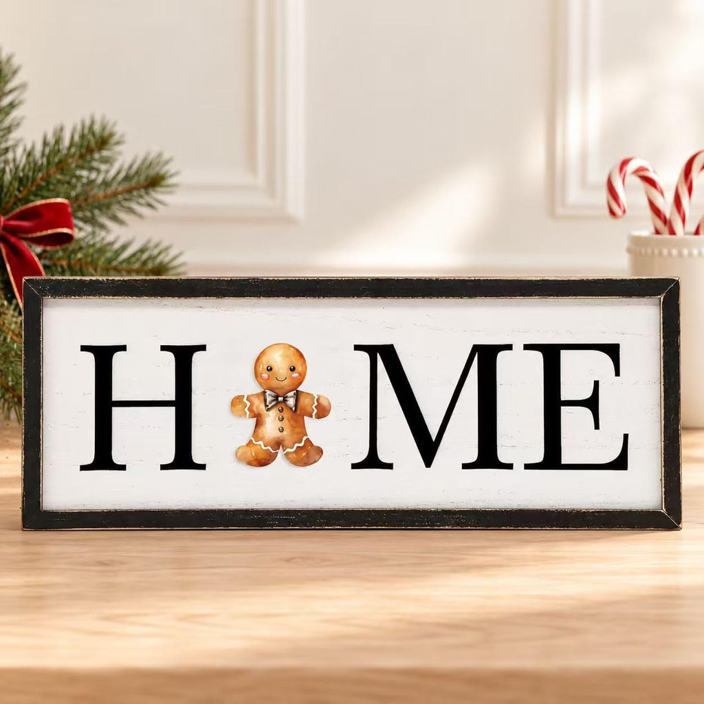 Christmas Tabletop Decor, Interchangeable HOME Sign Farmhouse Holiday Decor