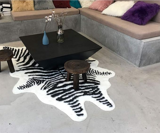 Zebra Print Rug Faux Animal Cowhide Skin Area Rug Leather Carpet Mat Large Size - Image 3