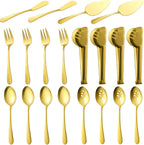 BEWOS Black 20-Piece Serving Set, Black Slotted Spoons & Tongs, Forks, Cake Server & Butter Knife, Stainless Steel, Dishwasher Safe