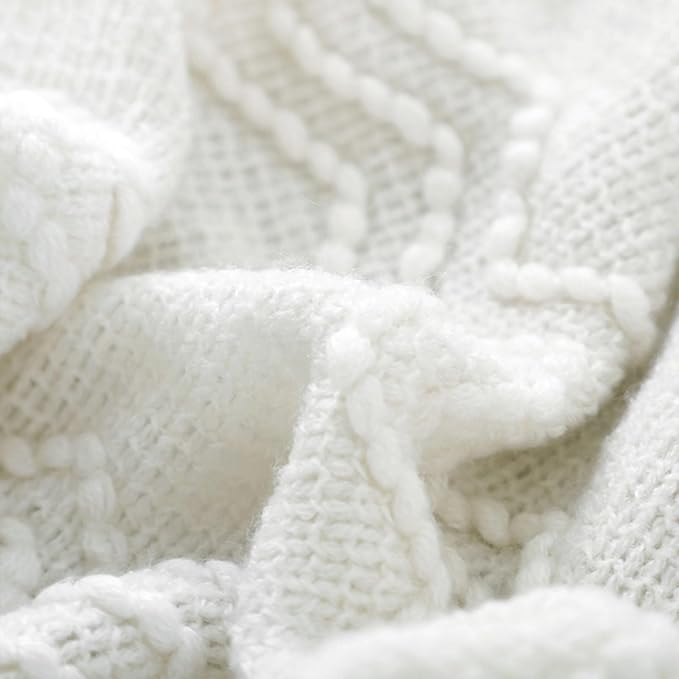 BOURINA Off White Throw Blanket 50x60 Inches Throw Textured Solid Soft Sofa - Image 7