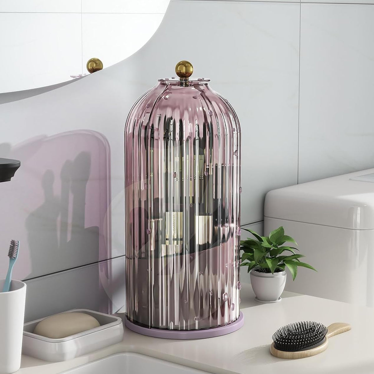 Waterproof Toothbrush Holder with 180° Rotating Cover, All Pink