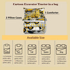 Feelyou Boys Construction Bedding Set Full Size Comforter for Kids Tractor Trucks Comforter Set Toddler Room Decor Car Bed Cartoon Excavator Quilted with 2 Pillow Cases