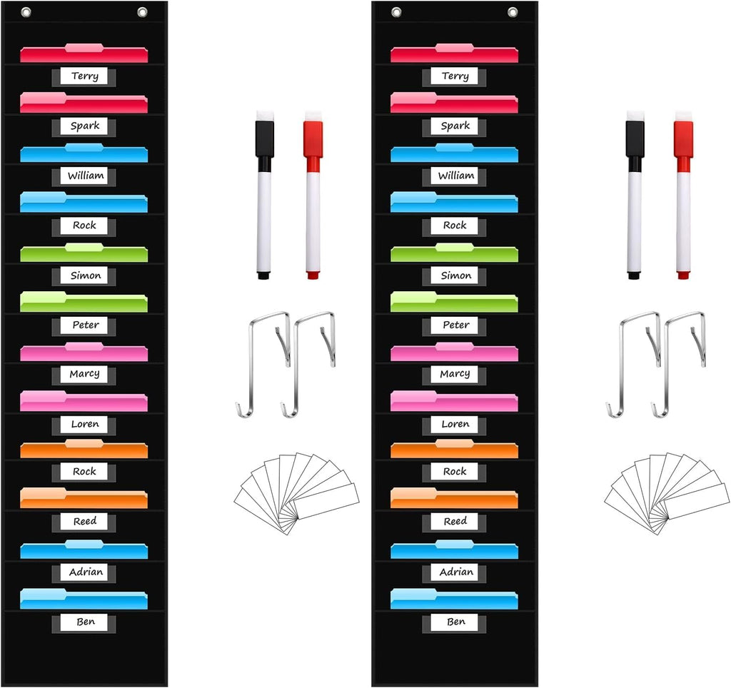 REGELETO 12 Pockets File Storage Pocket Chart with 12 Nametag Pockets,Hanging Wall File Organizer for Classroom and Office, Organize Your Assignments, Files, Scrapbooks, Paper (Black)