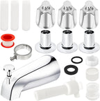Bathtub Faucet Replacement Kit with Diverter Tub Spout, 3 Handle Shower Knob Set, Stainless Steel Tub Faucet Repair Kit for Tub & Shower, Fits 1/2" and 3/4" Connections