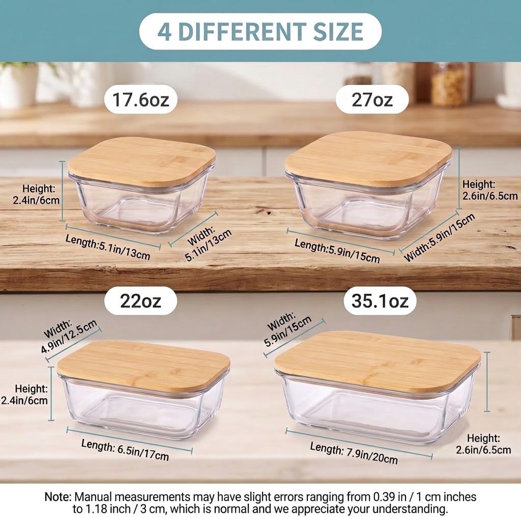 4 PCS Glass Food Storage Containers