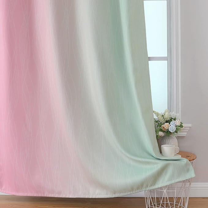 Estelar Textiler Pink and Sage Green Blackout Curtains & Drapes - Image 6