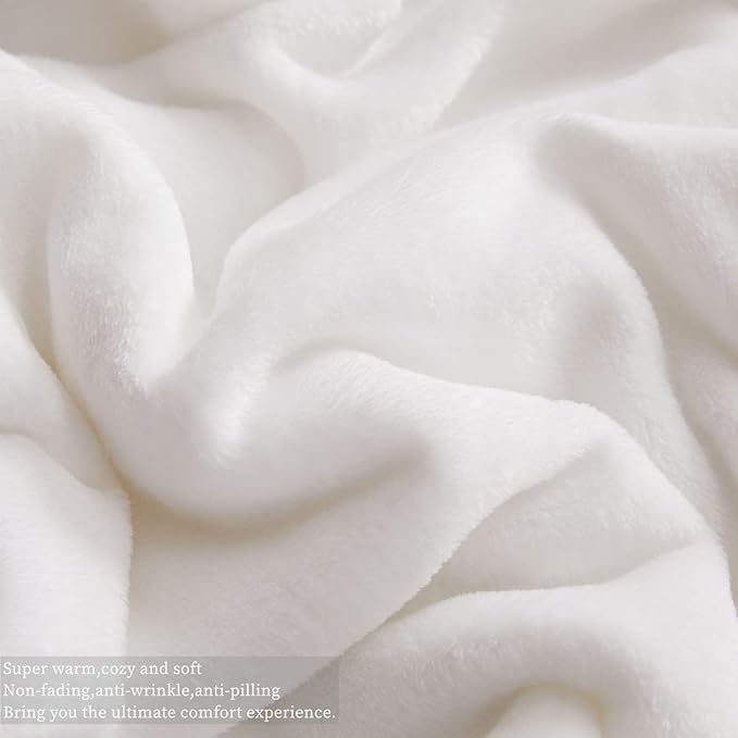 KMUSET Fleece Blanket White Queen Size Lightweight Cozy Plush Microfiber Bed - Image 4