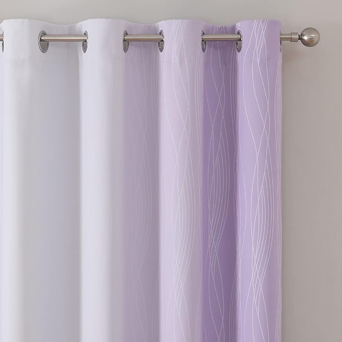 Estelar Textiler Lilac and Greyish White Blackout Curtains 54 Inch Length - Image 4