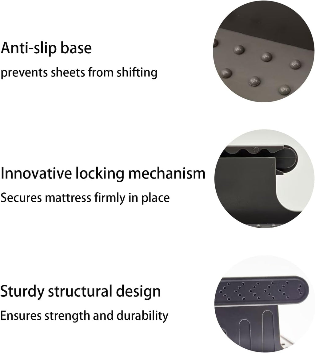 Upgraded Sheet Fasteners with Sheet Locks – Thickened and Reinforced Sheet Fasteners, 4 Pcs, Easy to Install, Suitable for All Mattresses, Reusable (Gray)
